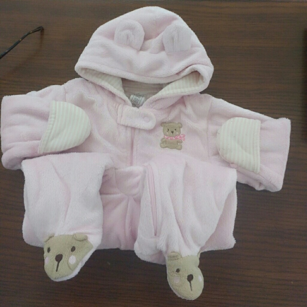 6 Month One Piece Hooded Pink Bear Girl Jumpsuit